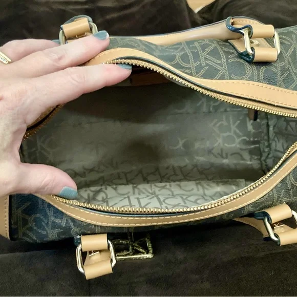 Calvin Klein Signature Monogrammed Satchel (Brown) - Picture 6 of 7